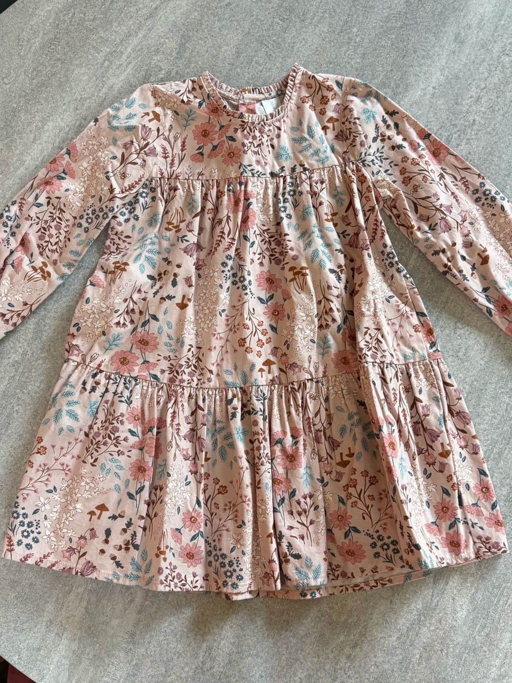 Gerber Pink Floral Long-Sleeve Tiered Boho Linen Dress size 4T